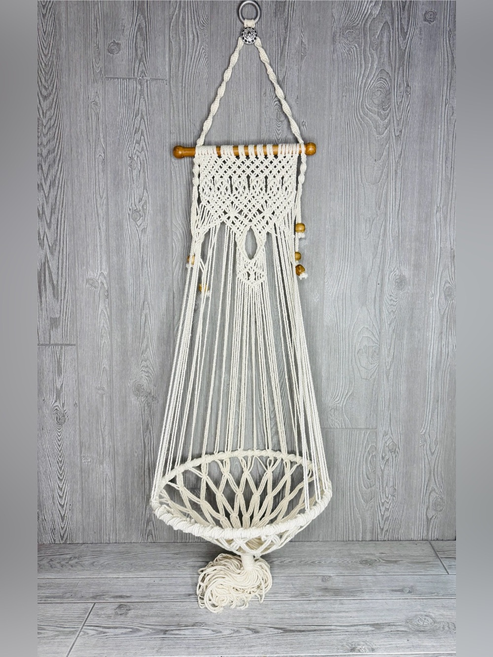 Extra large hanging macramé cat bed with beads about 65 inches long boho decor